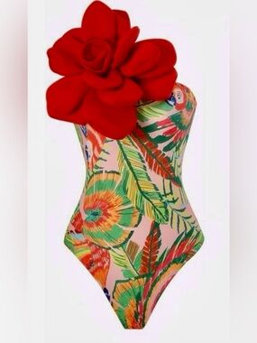 NWT Cora Babe one shoulder swimsuit with flower detail. Cute print! Size XL.